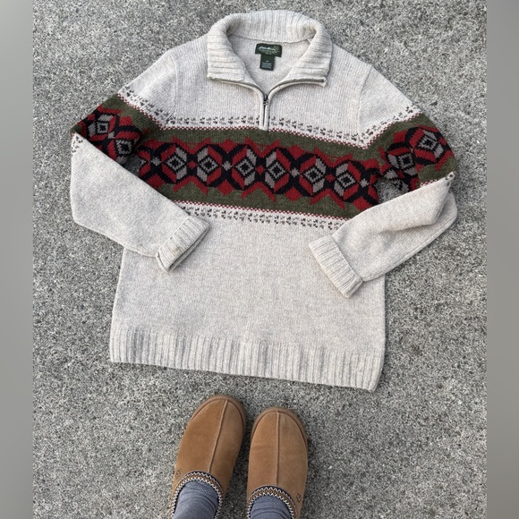 Eddie Bauer Sweaters - Eddie Bauer Cream Quarter-Zip Wool Blend
Sweater - Unisex Size L